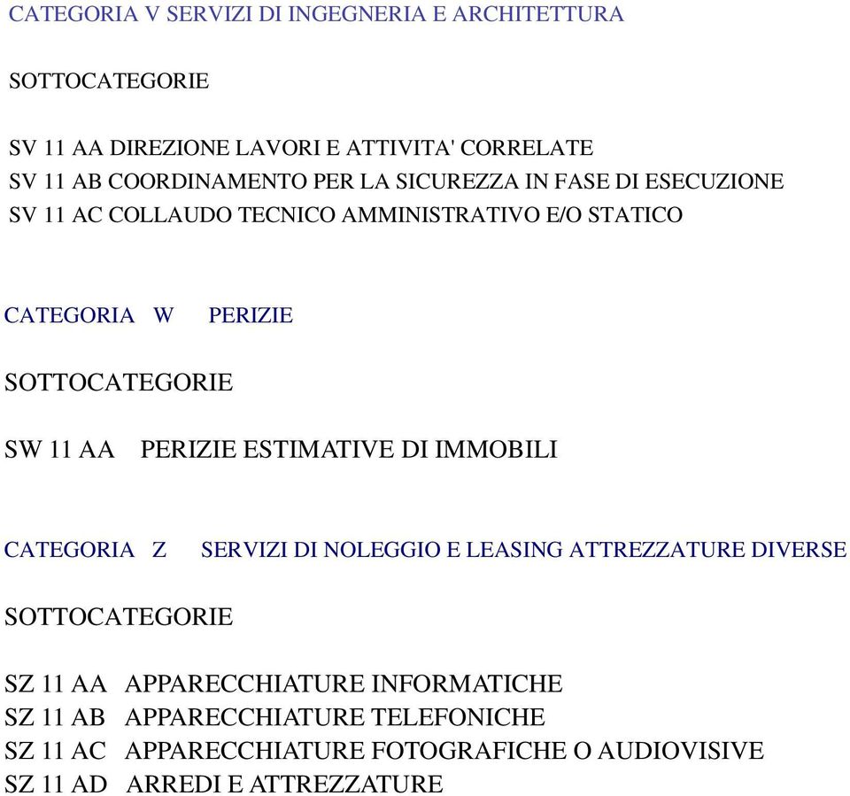 PERIZIE ESTIMATIVE DI IMMOBILI CATEGORIA Z SERVIZI DI NOLEGGIO E LEASING ATTREZZATURE DIVERSE SZ 11 AA APPARECCHIATURE