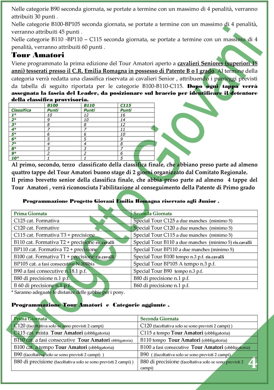 Nelle categorie B110 -BP110 C115 seconda giornata, se portate a termine con un massimo di 4 penalità, verranno attribuiti 60 punti.