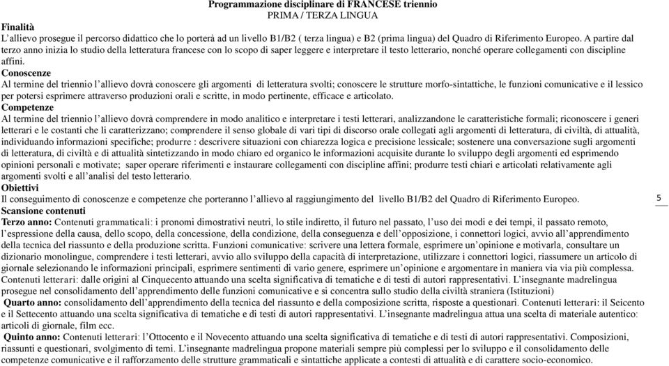 A partire dal terzo anno inizia lo studio della letteratura francese con lo scopo di saper leggere e interpretare il testo letterario, nonché operare collegamenti con discipline affini.