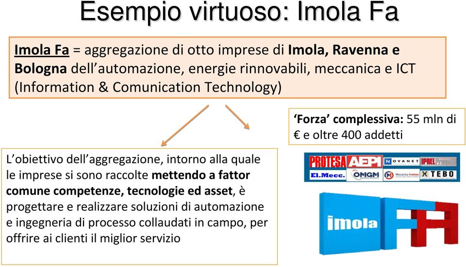 imprese si sono raccolte mettendo a fattor comune competenze, tecnologie ed asset, è progettare e realizzare soluzioni di