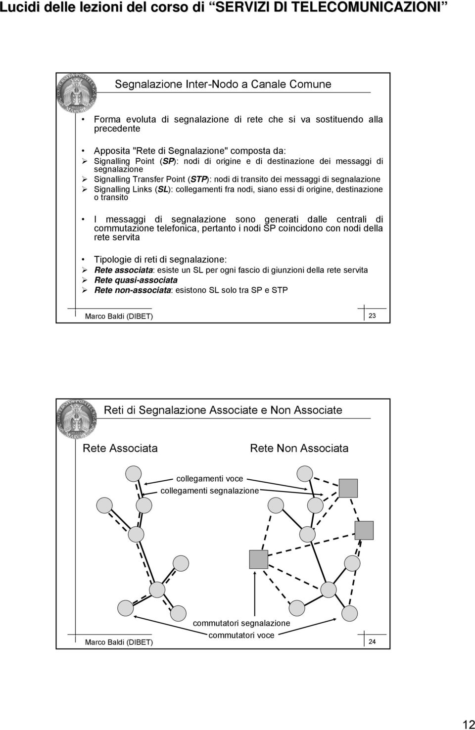 origine, destinazione o transito I messaggi di segnalazione sono generati dalle centrali di commutazione telefonica, pertanto i nodi SP coincidono con nodi della rete servita Tipologie di reti di