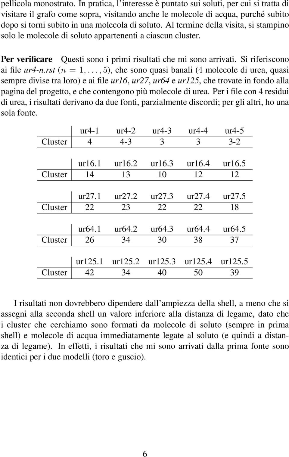 Al termine della visita, si stampino solo le molecole di soluto appartenenti a ciascun cluster. Per verificare Questi sono i primi risultati che mi sono arrivati. Si riferiscono ai file ur4-n.