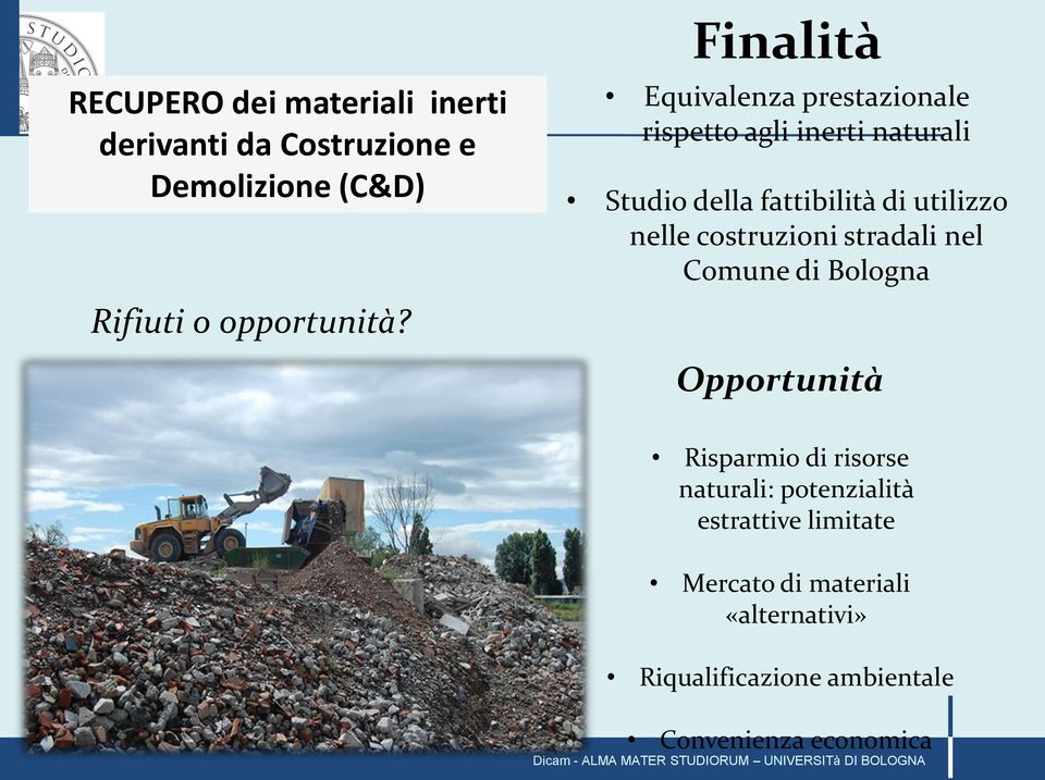 nelle costruzioni stradali nel Comune di Bologna Opportunità Risparmio di risorse naturali: