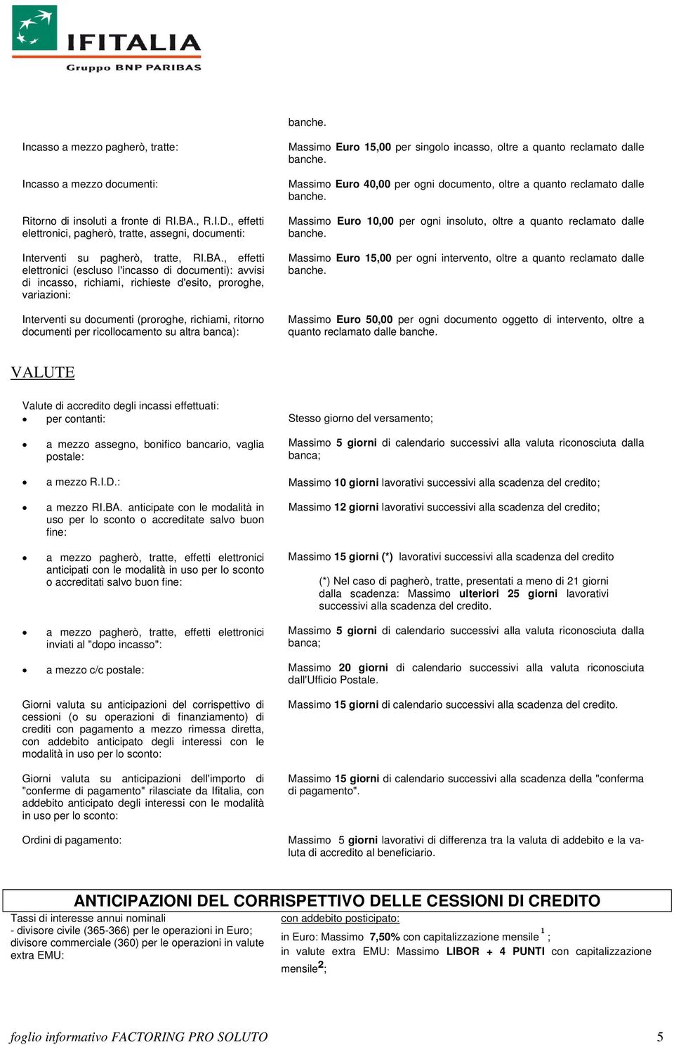 ricollocamento su altra banca): Massimo Euro 15,00 per singolo incasso, oltre a quanto reclamato dalle Massimo Euro 40,00 per ogni documento, oltre a quanto reclamato dalle Massimo Euro 10,00 per