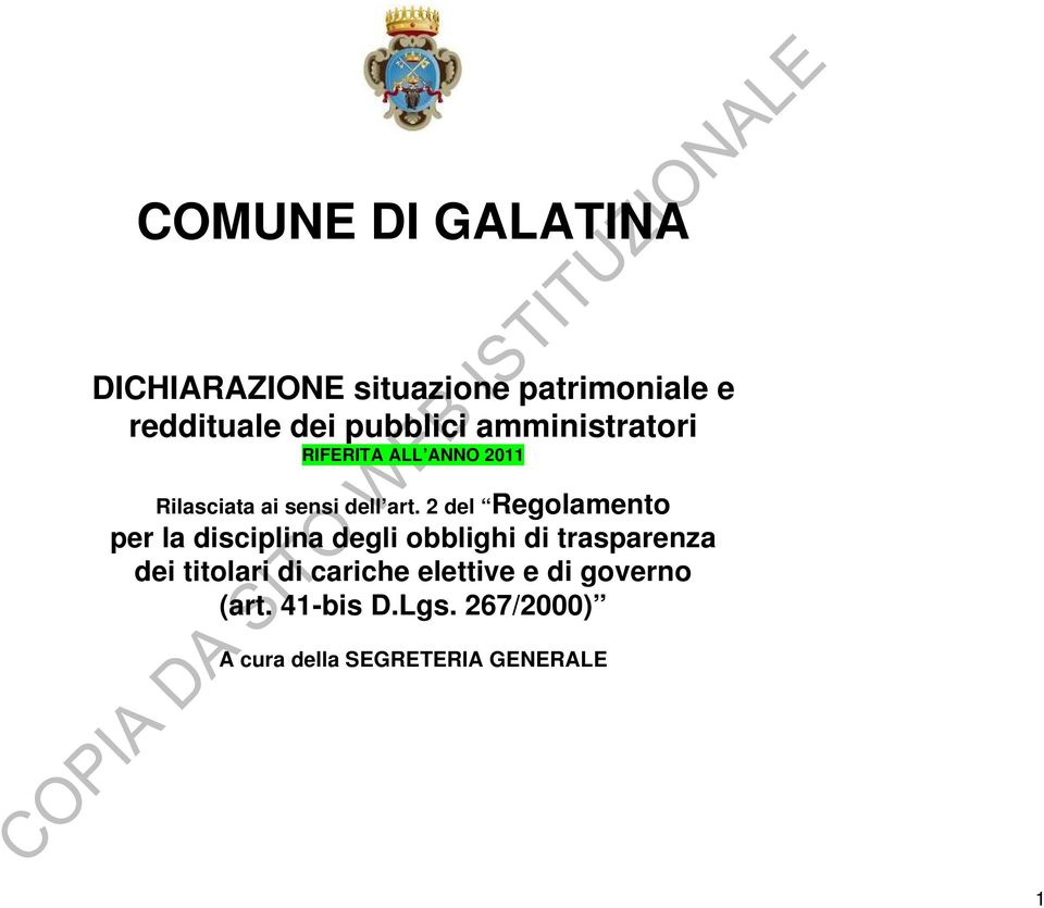 2 del Regolamento per la disciplina degli obblighi di trasparenza dei titolari di