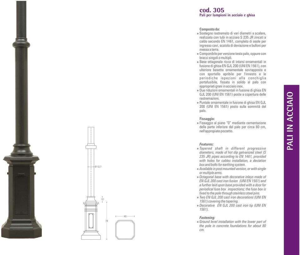 base with decorative inlays made of EN GJL 200 cast iron fusion (UNI EN 1561) and a further laid upon base provided