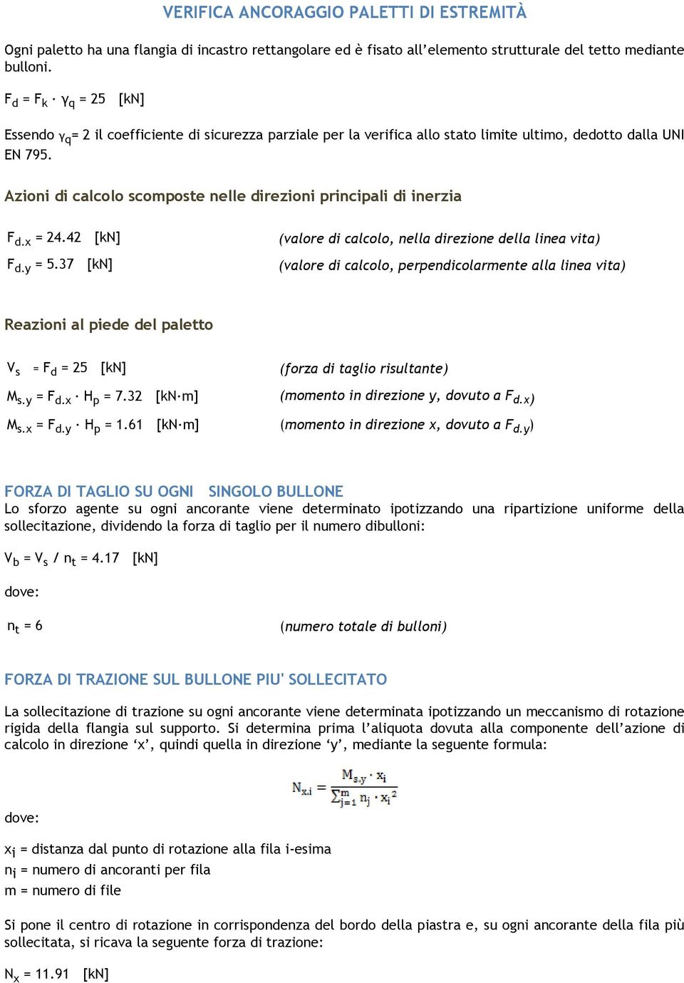 Azioni di calcolo scomposte nelle direzioni principali di inerzia F d.x = 24.42 [kn] F d.y = 5.