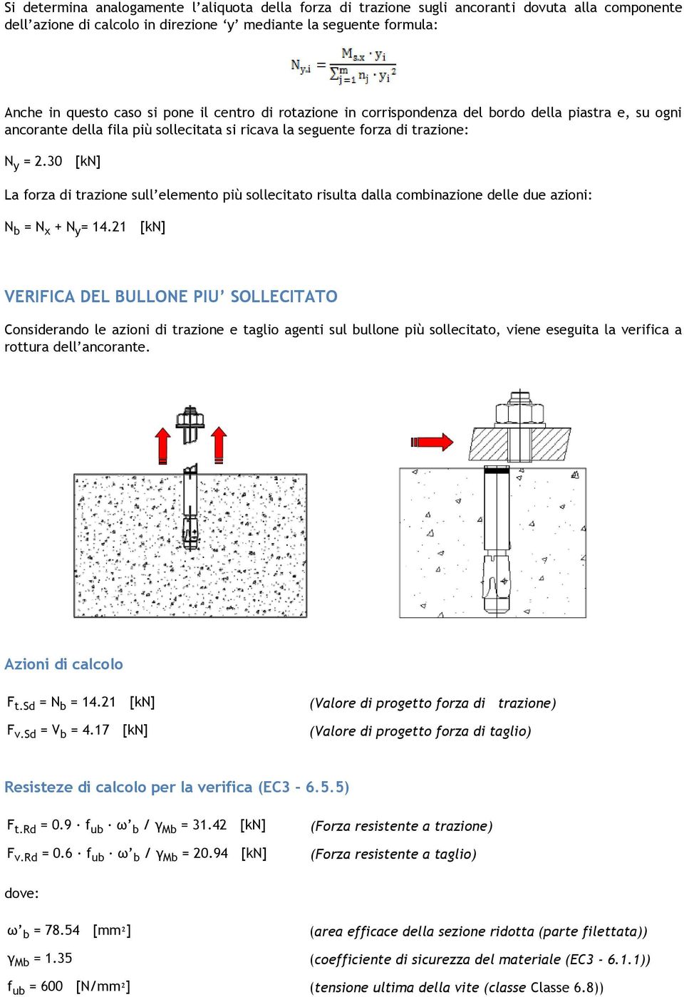 30 [kn] La forza di trazione sull elemento più sollecitato risulta dalla combinazione delle due azioni: N b = N x + N y = 14.