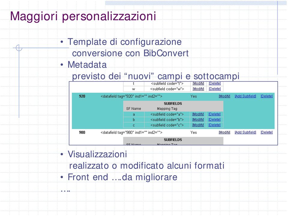 previsto dei nuovi campi e sottocampi