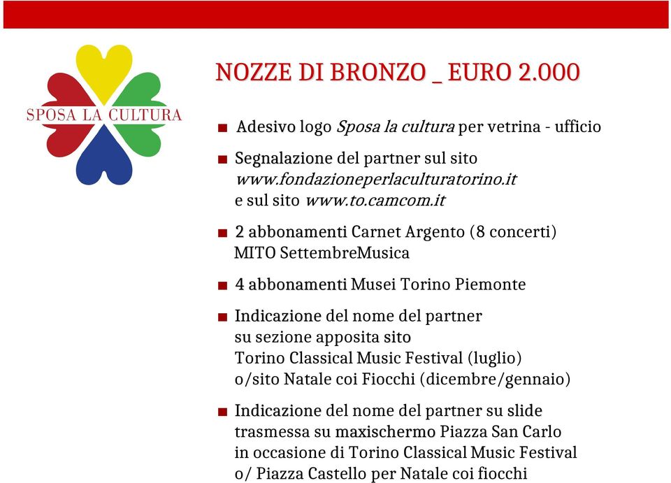 abbonamenti Musei Torino Piemonte Indicazione del nome del partner su sezione apposita sito Torino Classical Music Festival