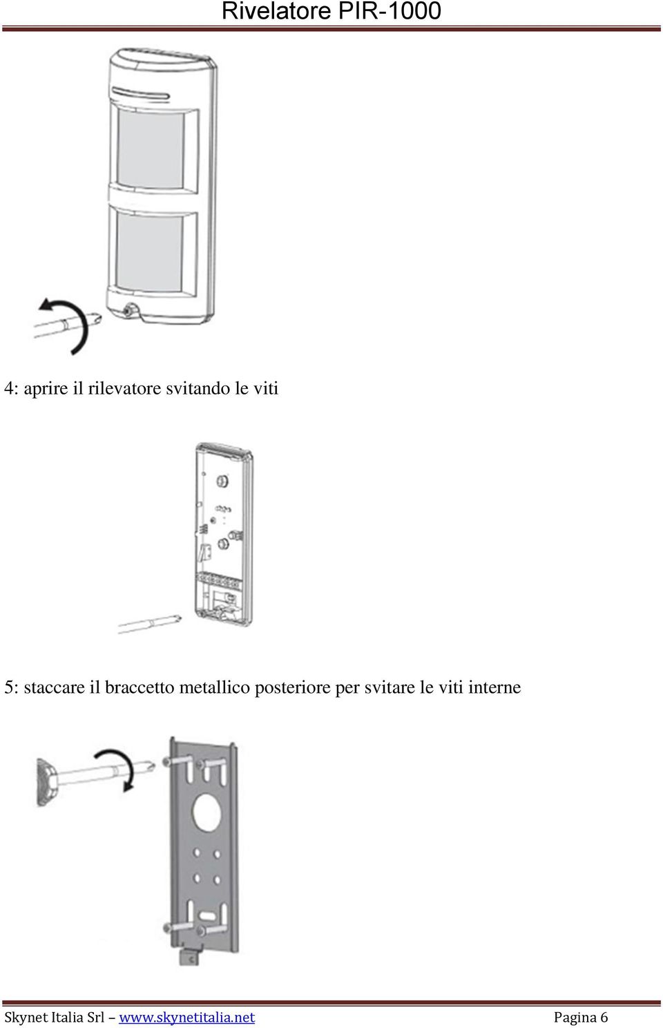 posteriore per svitare le viti interne