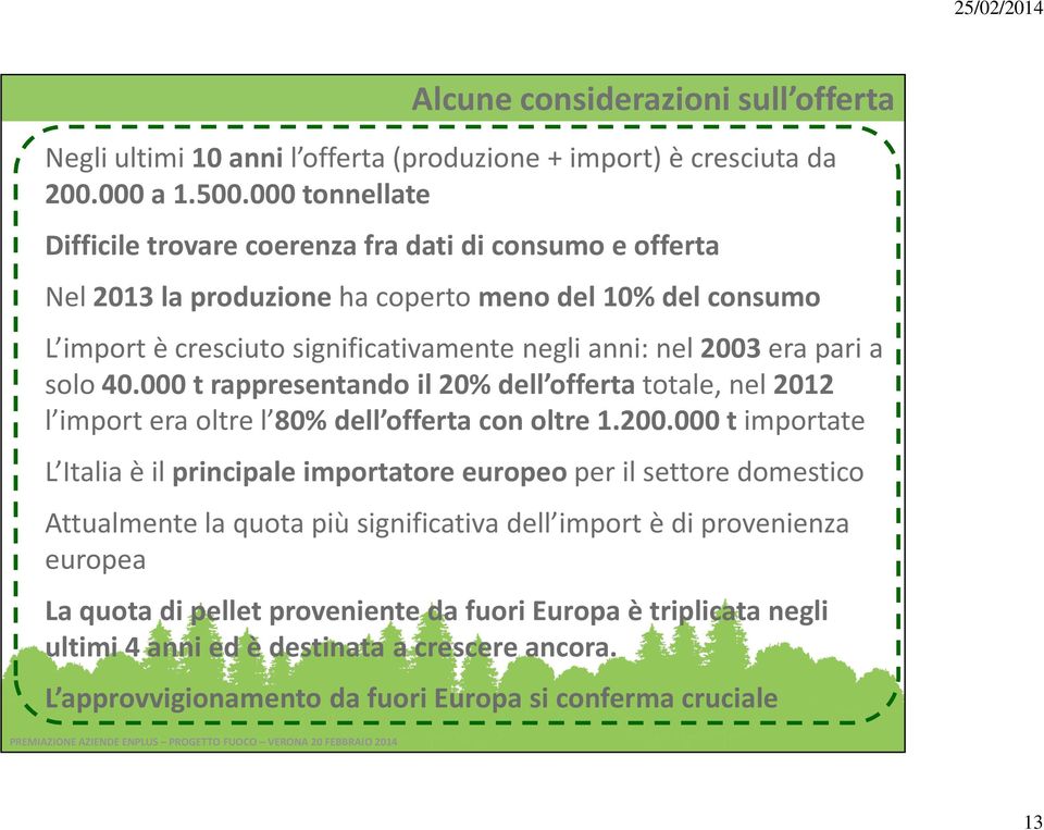 pari a solo 40.000 t rappresentando il 20% dell offerta totale, nel 2012 l import era oltre l 80% dell offerta con oltre 1.200.
