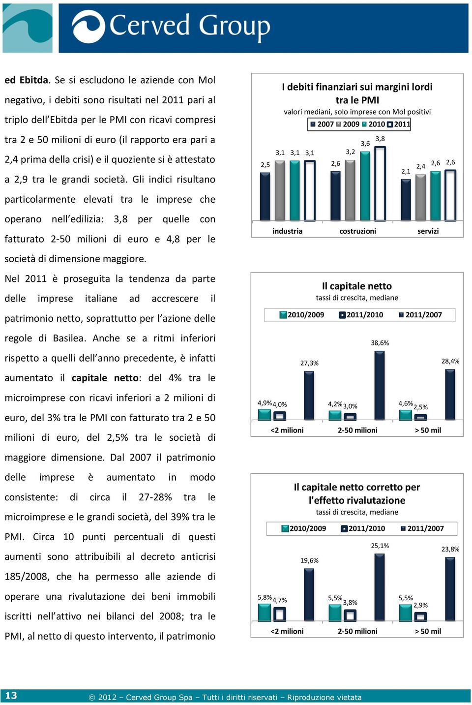 della crisi) e il quoziente si è attestato a 2,9 tra le grandi società.