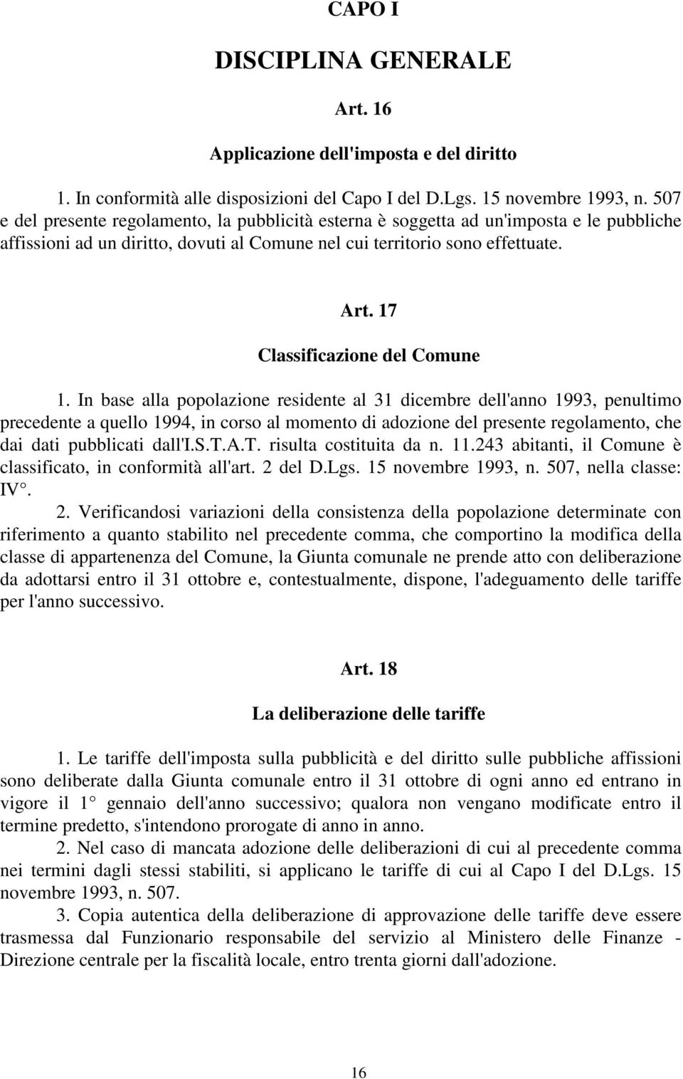 17 Classificazione del Comune 1.