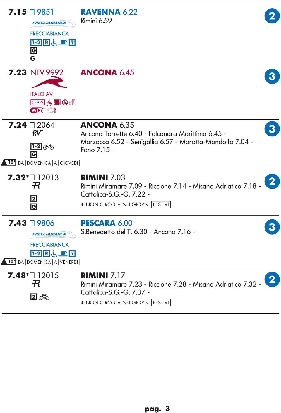 03 Rimini Miramare 7.09 - Riccione 7.14 - Misano Adriatico 7.18 - attolica-s..-. 7.22 - * NON IROA NEI IORNI [festivi] 2 7.43 TI 9806 PESARA 6.00 S.enedetto del T. 6.30 - Ancona 7.