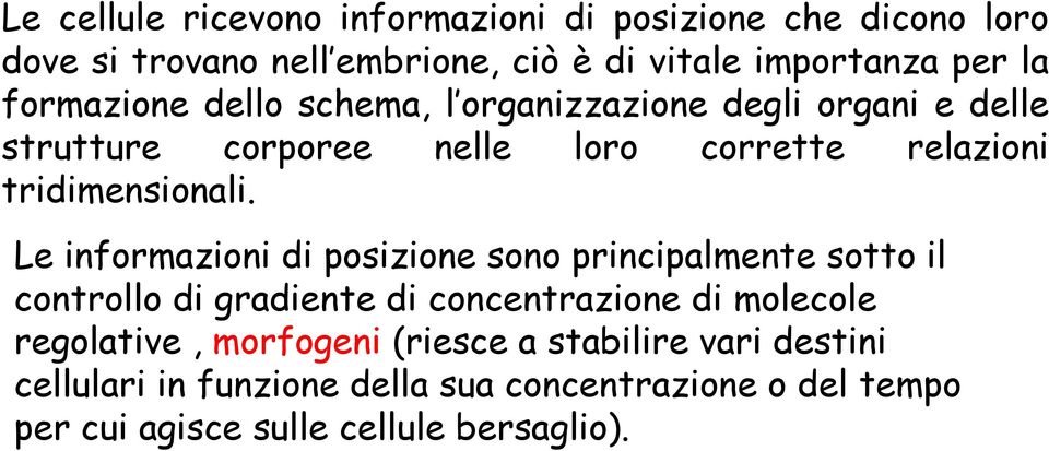 Le informazioni di posizione sono principalmente sotto il controllo di gradiente di concentrazione di molecole regolative,