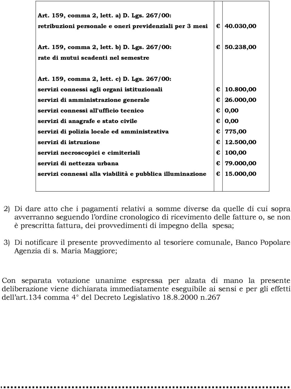 267/00: servizi connessi agli organi istituzionali servizi di amministrazione generale servizi connessi all'ufficio tecnico servizi di anagrafe e stato civile servizi di polizia locale ed