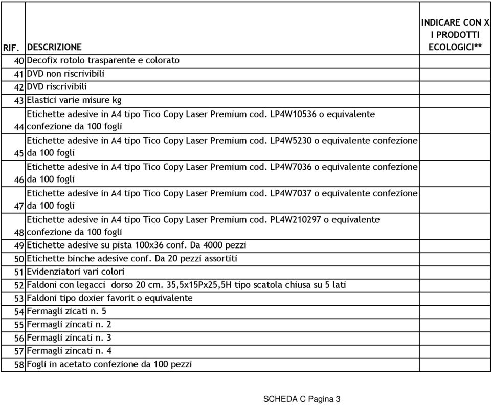 LP4W5230 o equivalente confezione da 100 fogli Etichette adesive in A4 tipo Tico Copy Laser Premium cod.