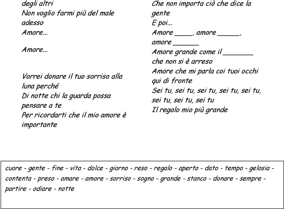 .. Vorrei donare il tuo sorriso alla luna perché Di notte chi la guarda possa pensare a te Per ricordarti che il mio amore è importante Che non importa ciò che