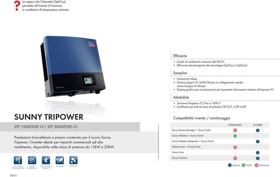 relative all'impianto FV SUNNy TRIPOWER STP 15000TLEE-10 / STP 20000TLEE-10 Prestazioni d eccellenza e prezzo contenuto per il nuovo Sunny Tripower, l inverter ideale per impianti commerciali ad alto