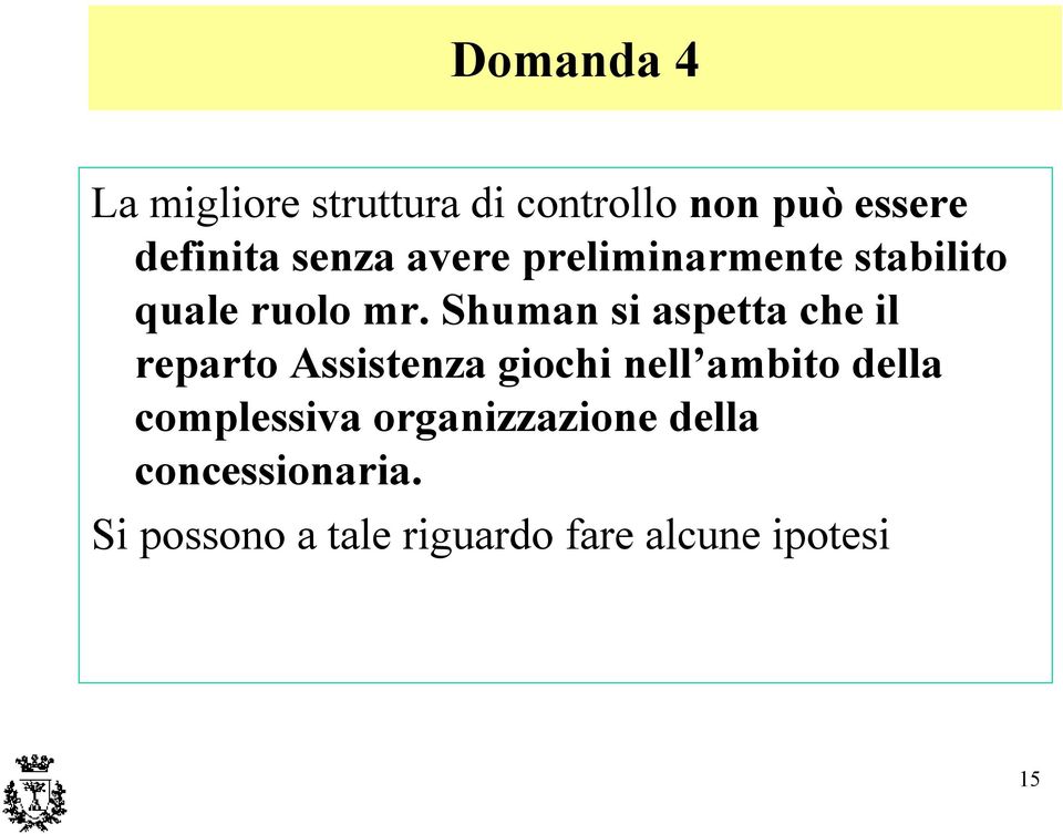 shumansi aspetta che il reparto Assistenza giochi nell ambito della