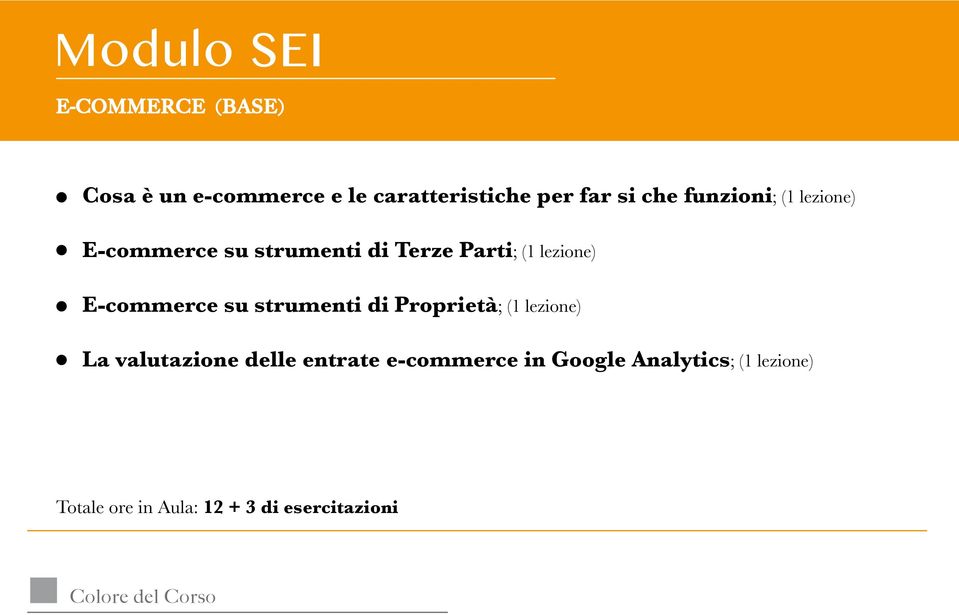 E-commerce su strumenti di Proprietà; (1 lezione) La valutazione delle entrate