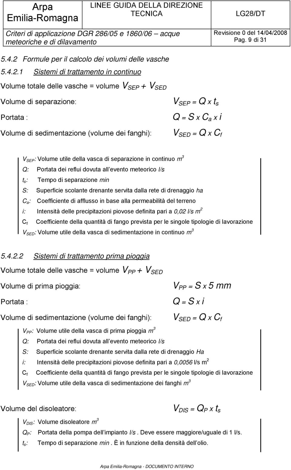 1 Sistemi di trattamento in continuo Volume totale delle vasche = volume V SEP + V SED Volume di separazione: Portata : Volume di sedimentazione (volume dei fanghi): V SEP = Q x t s Q = S x C a x i V