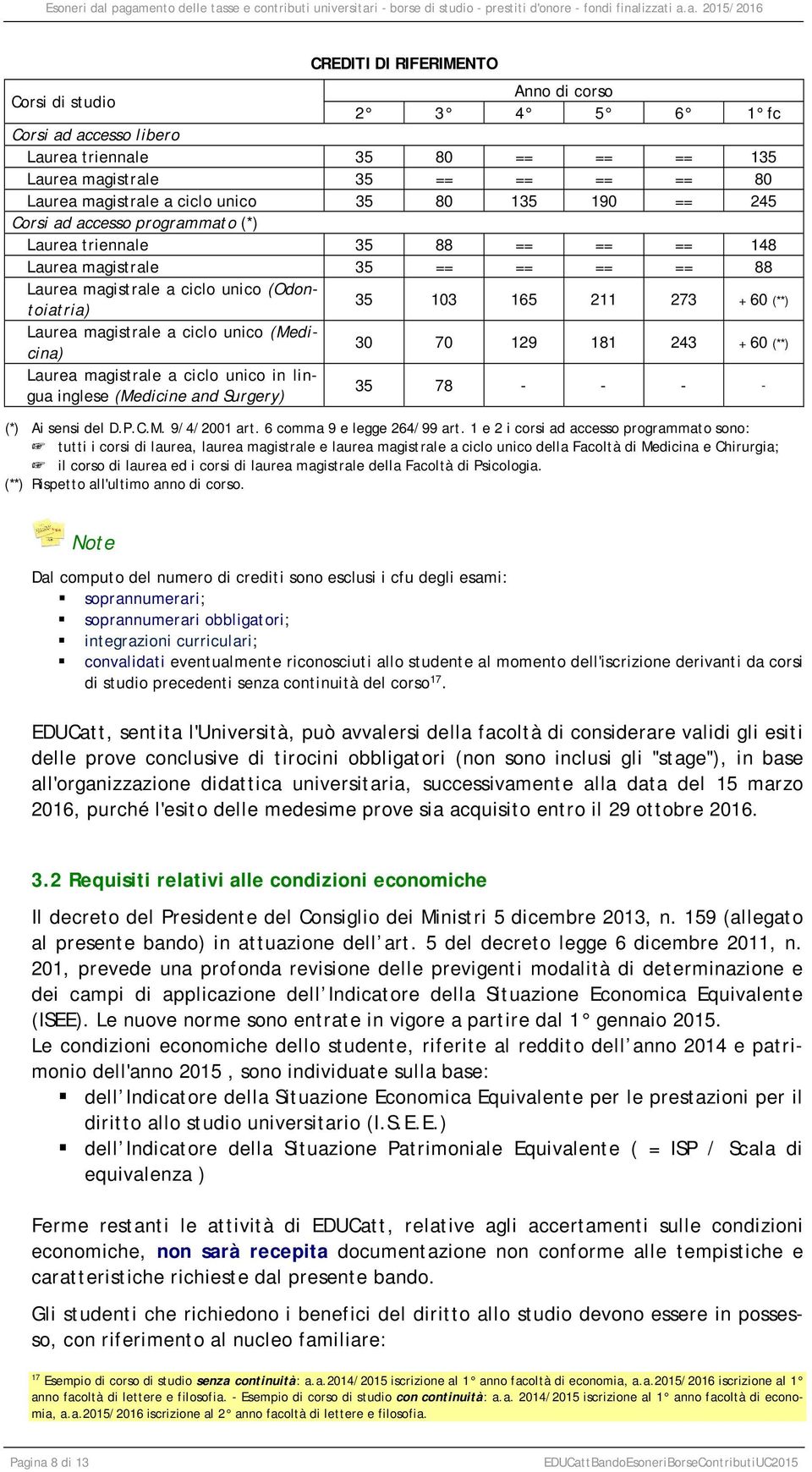 Laurea magistrale a ciclo unico (Medicina) 30 70 129 181 243 + 60 (**) Laurea magistrale a ciclo unico in lingua inglese (Medicine and Surgery) 35 78 - - - - (*) Ai sensi del D.P.C.M. 9/4/2001 art.