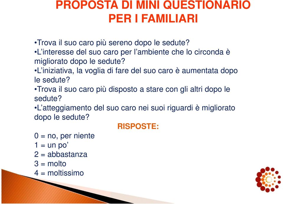 L iniziativa, la voglia di fare del suo caro è aumentata dopo le sedute?