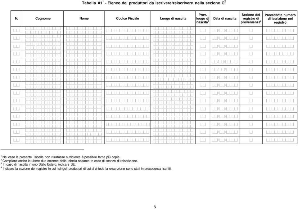 luogo di nascita 3 Data di nascita Sezione del registro di provenienza 4 Precedente numero di iscrizione nel registro //_ _ _ _ //_ _ _ _ //_ _ _ _ //_ _ _ _ //_ _ _ _ //_ _ _ _ //_ _ _ _ //_ _ _ _