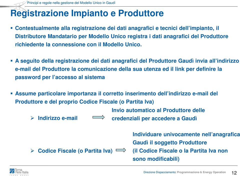 A seguito della registrazione dei dati anagrafici del Produttore Gaudì invia all indirizzo e-mail del Produttore la comunicazione della sua utenza ed il link per definire la password per l accesso al