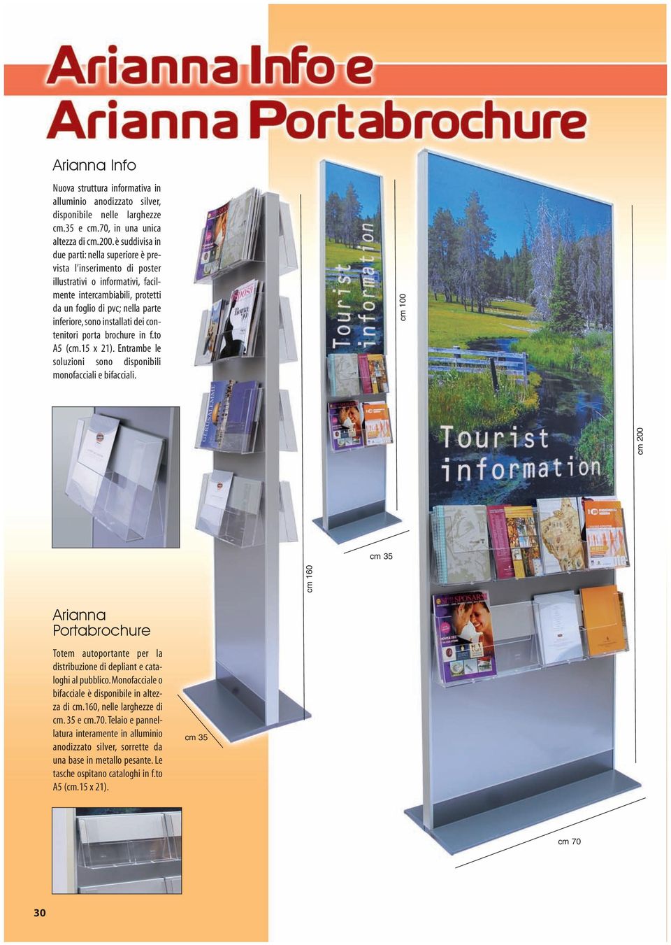 installati dei contenitori porta brochure in f.to A5 (cm.15 x 21). Entrambe le soluzioni sono disponibili monofacciali e bifacciali.