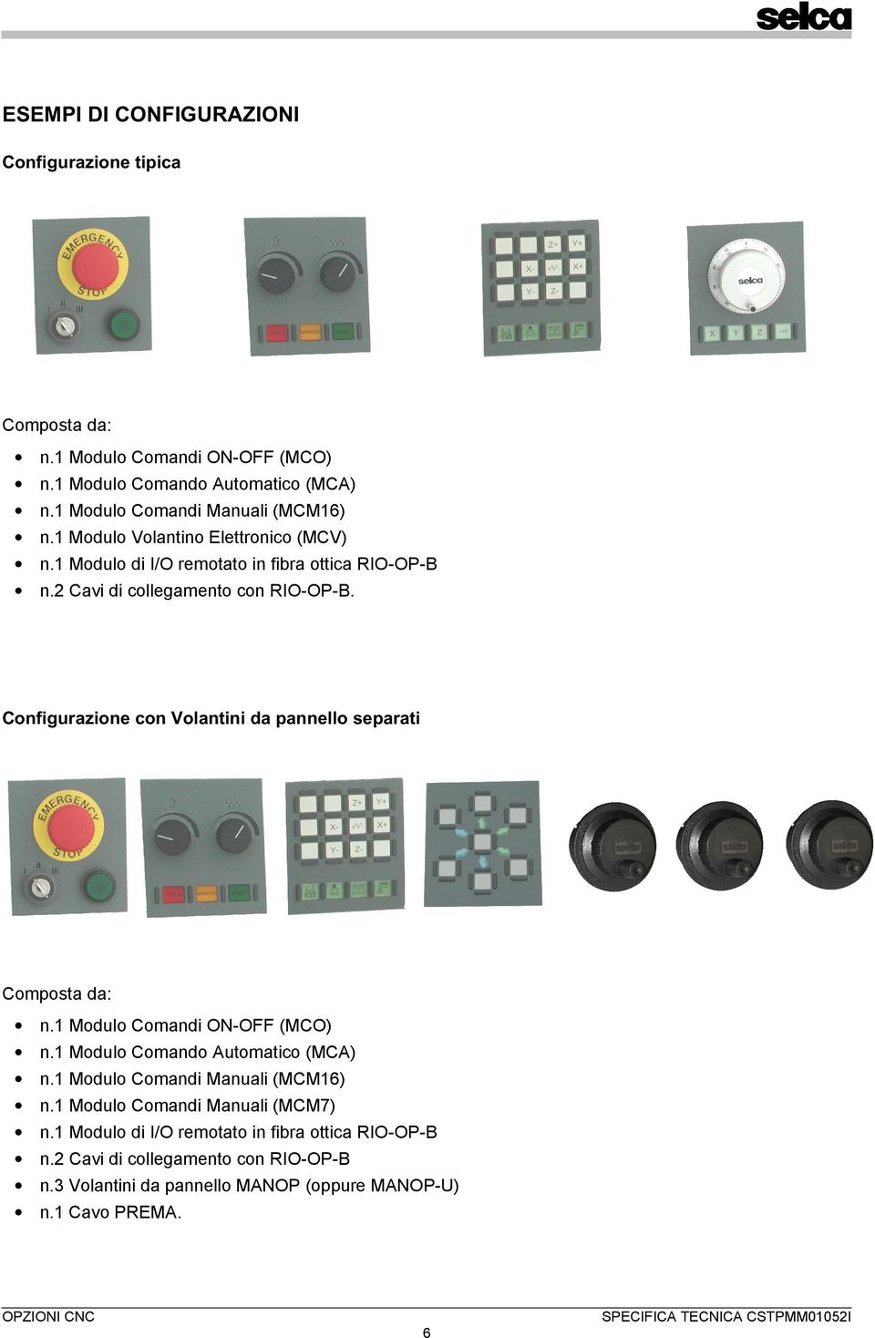 Configurazione con Volantini da pannello separati Composta da: n.1 Modulo Comandi ON-OFF (MCO) n.1 Modulo Comando Automatico (MCA) n.
