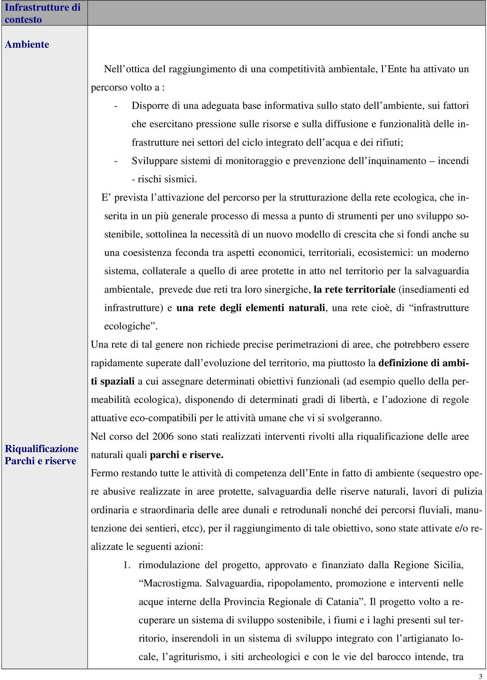 acqua e dei rifiuti; - Sviluppare sistemi di monitoraggio e prevenzione dell inquinamento incendi - rischi sismici.