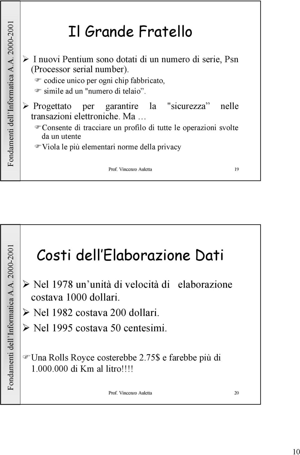 Ma Consente di tracciare un profilo di tutte le operazioni svolte da un utente Viola le più elementari norme della privacy Prof.