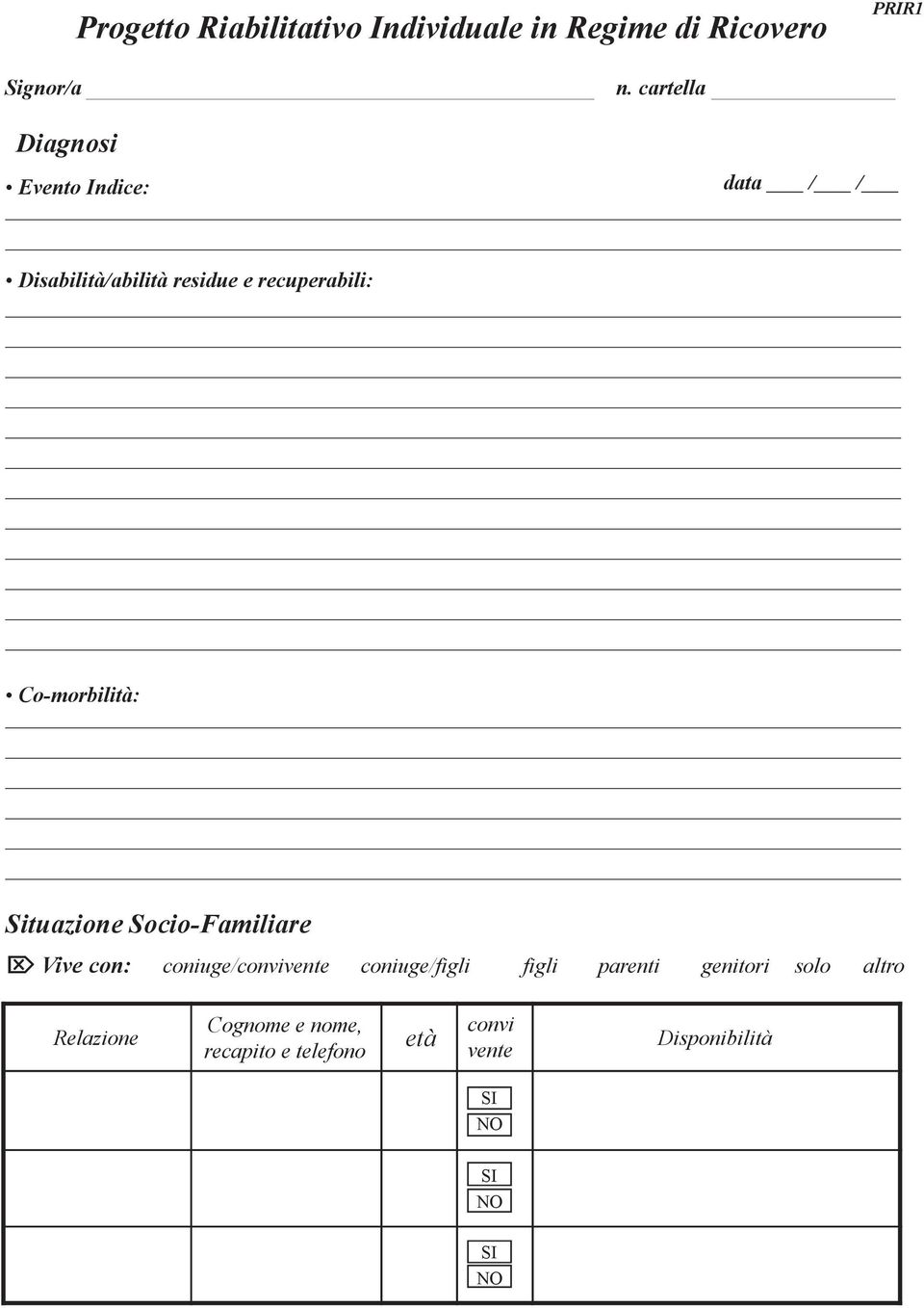 Co-morbilità: Situazione Socio-Familiare Vive con: coniuge/convivente coniuge/figli figli