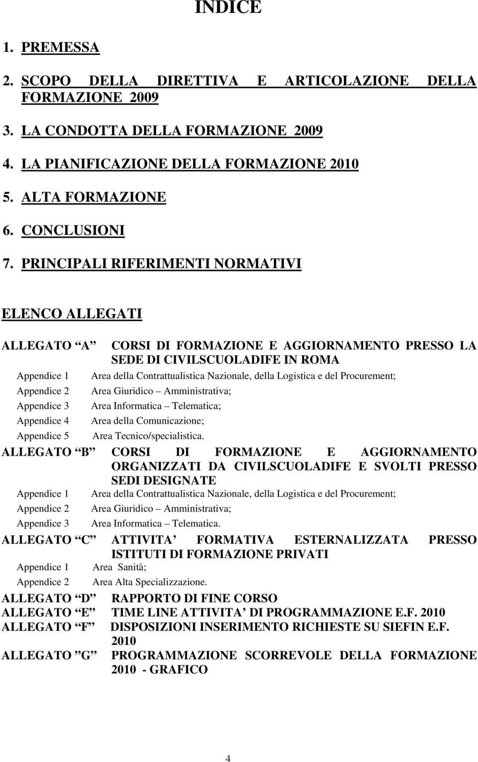 Logistica e del Procurement; Appendice 2 Area Giuridico Amministrativa; Appendice 3 Area Informatica Telematica; Appendice 4 Area della Comunicazione; Appendice 5 Area Tecnico/specialistica.