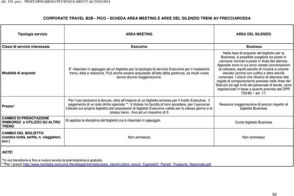 ) E rilasciato in appoggio ad un biglietto per la tipologia di servizio Executive per il medesimo treno, data e relazione.