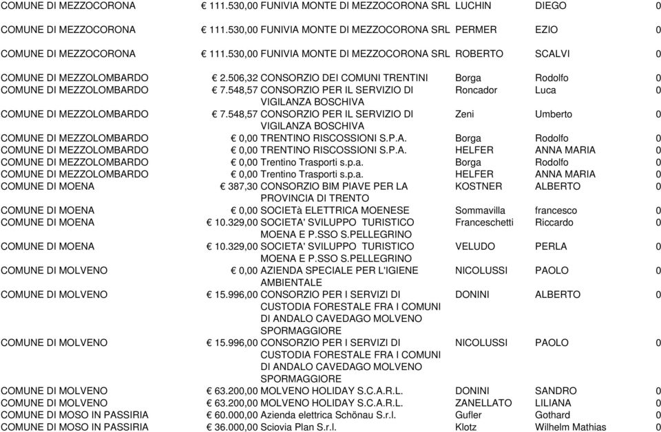 548,57 CONSORZIO PER IL SERVIZIO DI Roncador Luca 0 VIGILANZA BOSCHIVA COMUNE DI MEZZOLOMBARDO 7.