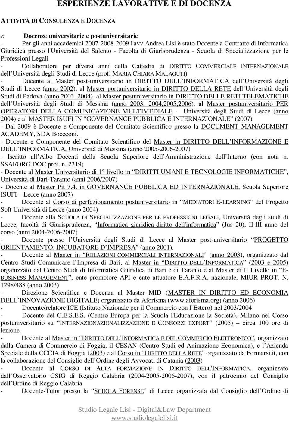 COMMERCIALE INTERNAZIONALE dell Università degli Studi di Lecce (prof.