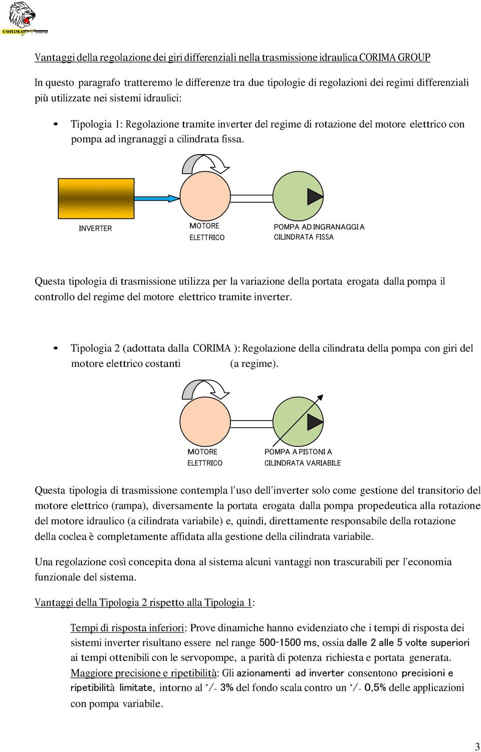 INVERTER MOTORE ELETTRICO POMPA AD INGRANAGGI A CILINDRATA FISSA Questa tipologia di trasmissione utilizza per la variazione della portata erogata dalla pompa il controllo del regime del motore