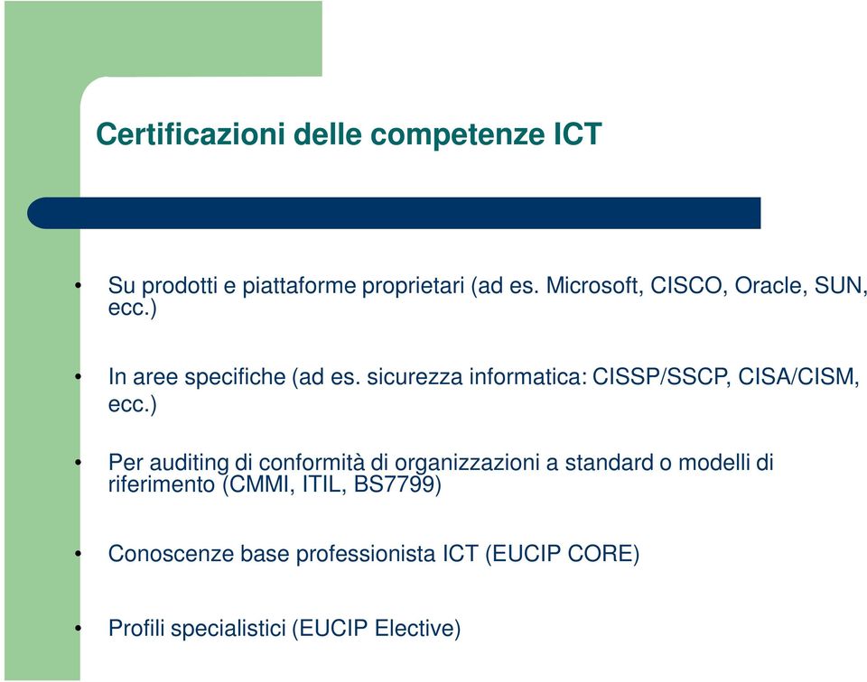 sicurezza informatica: CISSP/SSCP, CISA/CISM, ecc.