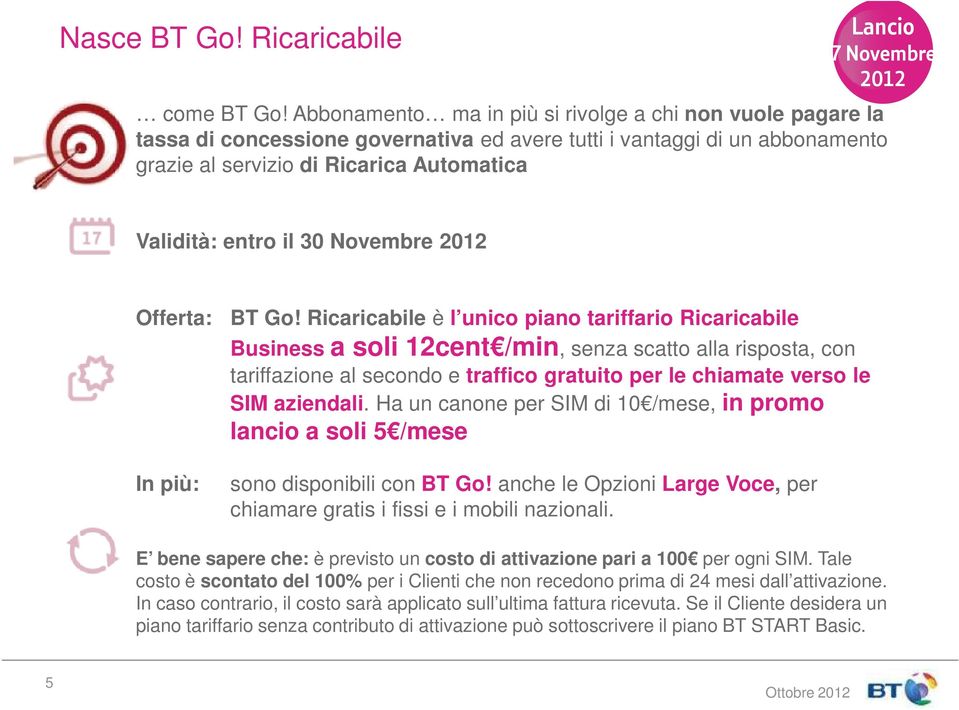 Novembre 2012 Offerta: BT Go!