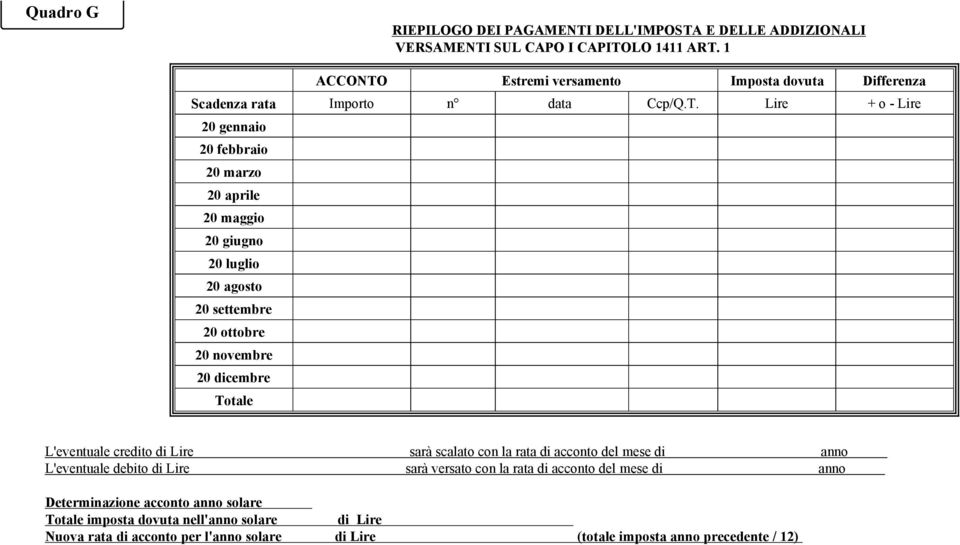 Estremi versamento Imposta dovuta Differenza Scadenza rata Importo n data Ccp/Q.T.