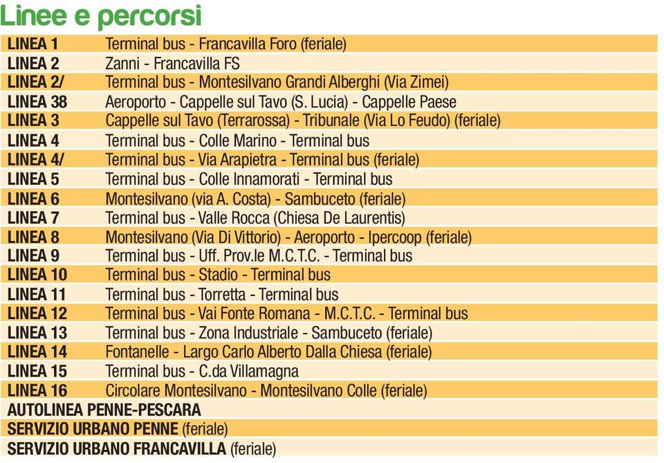 bus (feriale) LINEA 5 Terminal bus - Colle Innamorati - Terminal bus LINEA 6 Montesilvano (via A.