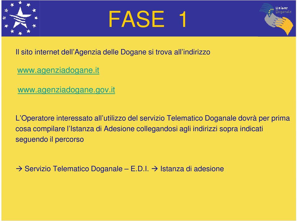 it L Operatore interessato all utilizzo del servizio Telematico Doganale dovrà per prima