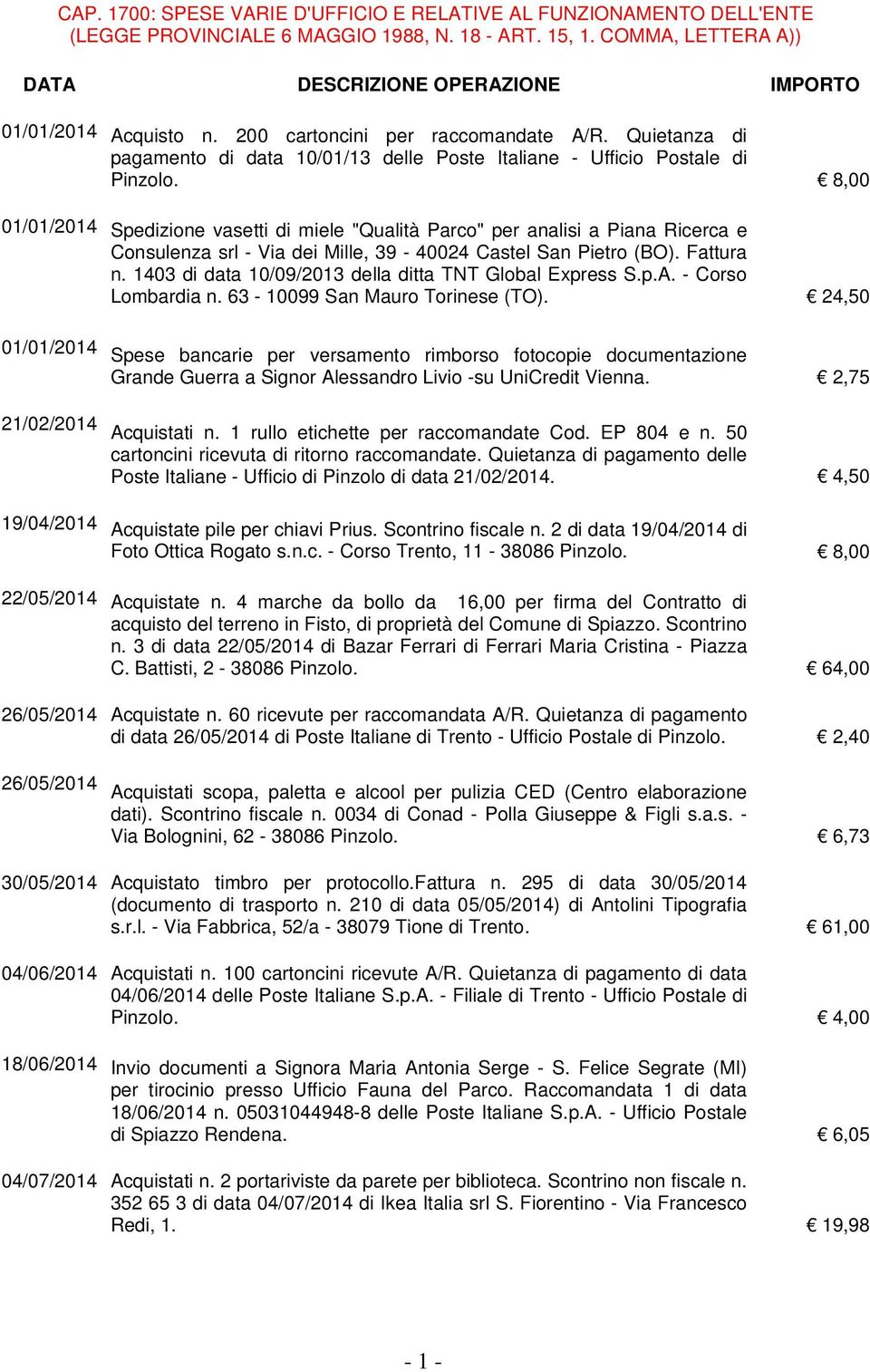Quietanza di pagamento di data 10/01/13 delle Poste Italiane - Ufficio Postale di Pinzolo.
