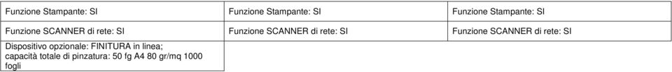 rete: SI Funzione SCANNER di rete: SI Dispositivo opzionale: