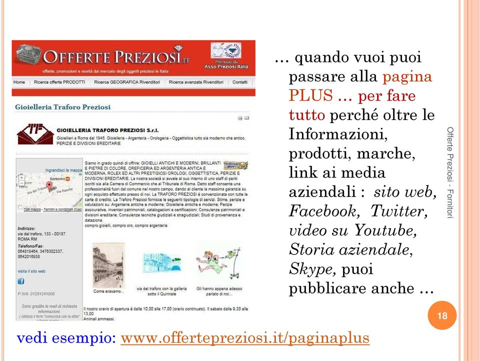 sito web, Facebook, Twitter, video su Youtube, Storia aziendale,