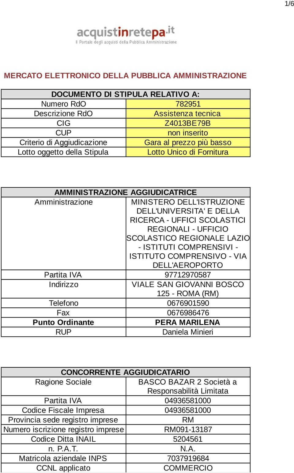 SCOLASTICI REGIONALI - UFFICIO SCOLASTICO REGIONALE LAZIO - ISTITUTI COMPRENSIVI - ISTITUTO COMPRENSIVO - VIA DELL'AEROPORTO Partita IVA 97712970587 Indirizzo VIALE SAN GIOVANNI BOSCO 125 - ROMA (RM)